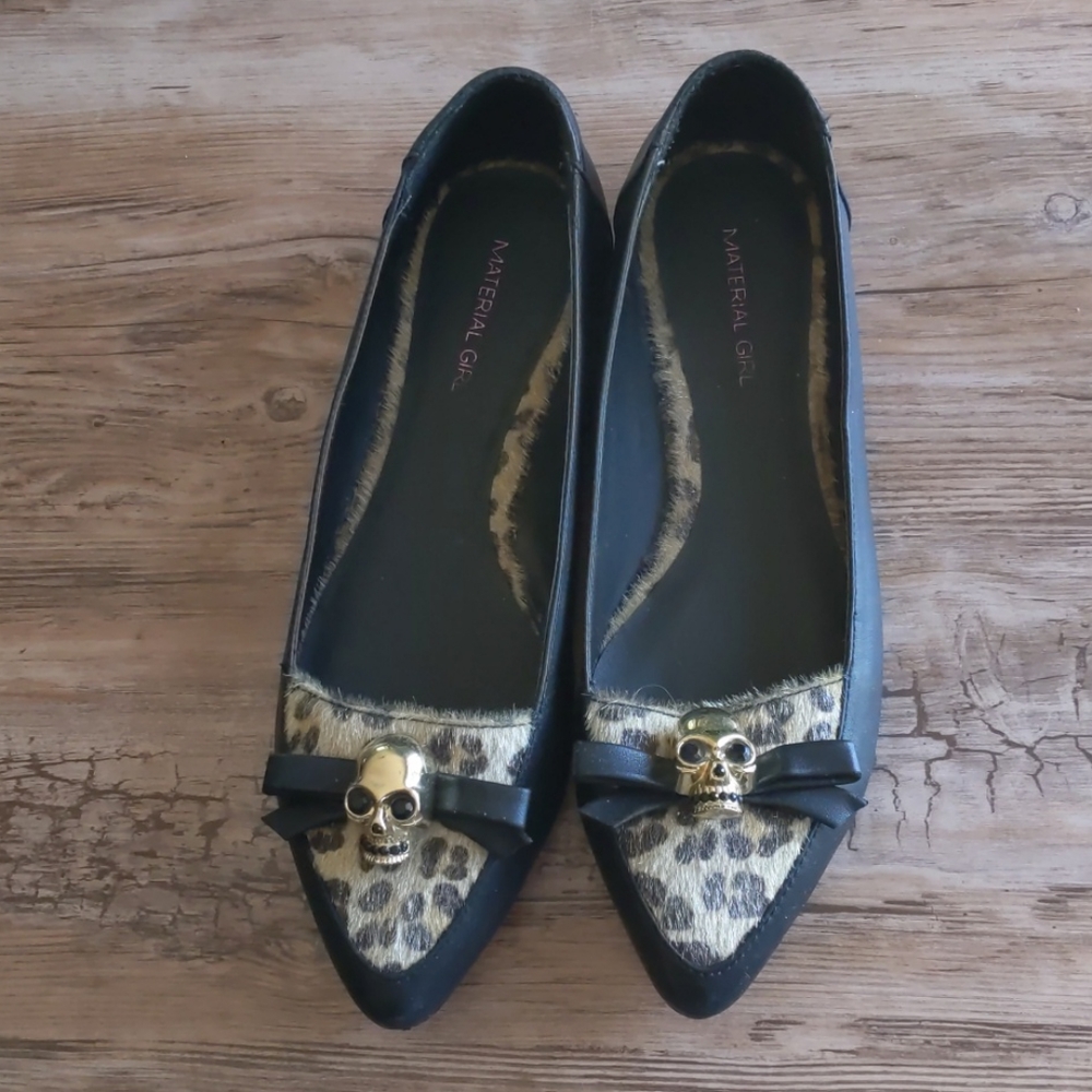 Material Girl leopard and skull bow flats sz38